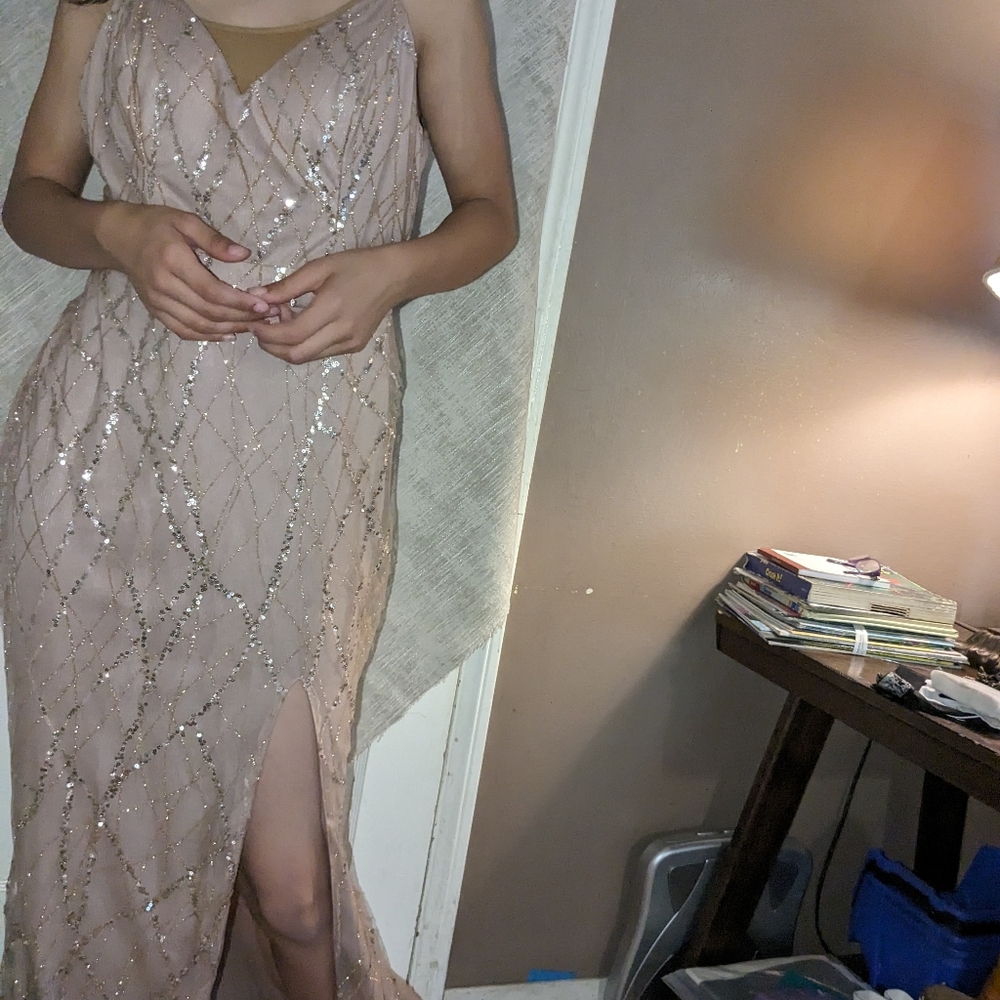 Golden peach dress up sequence dress